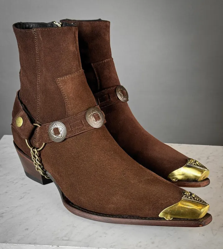 Brown Suede Leather Ravien Rustics Harness Chelsea Boots sold by Costoso Italiano