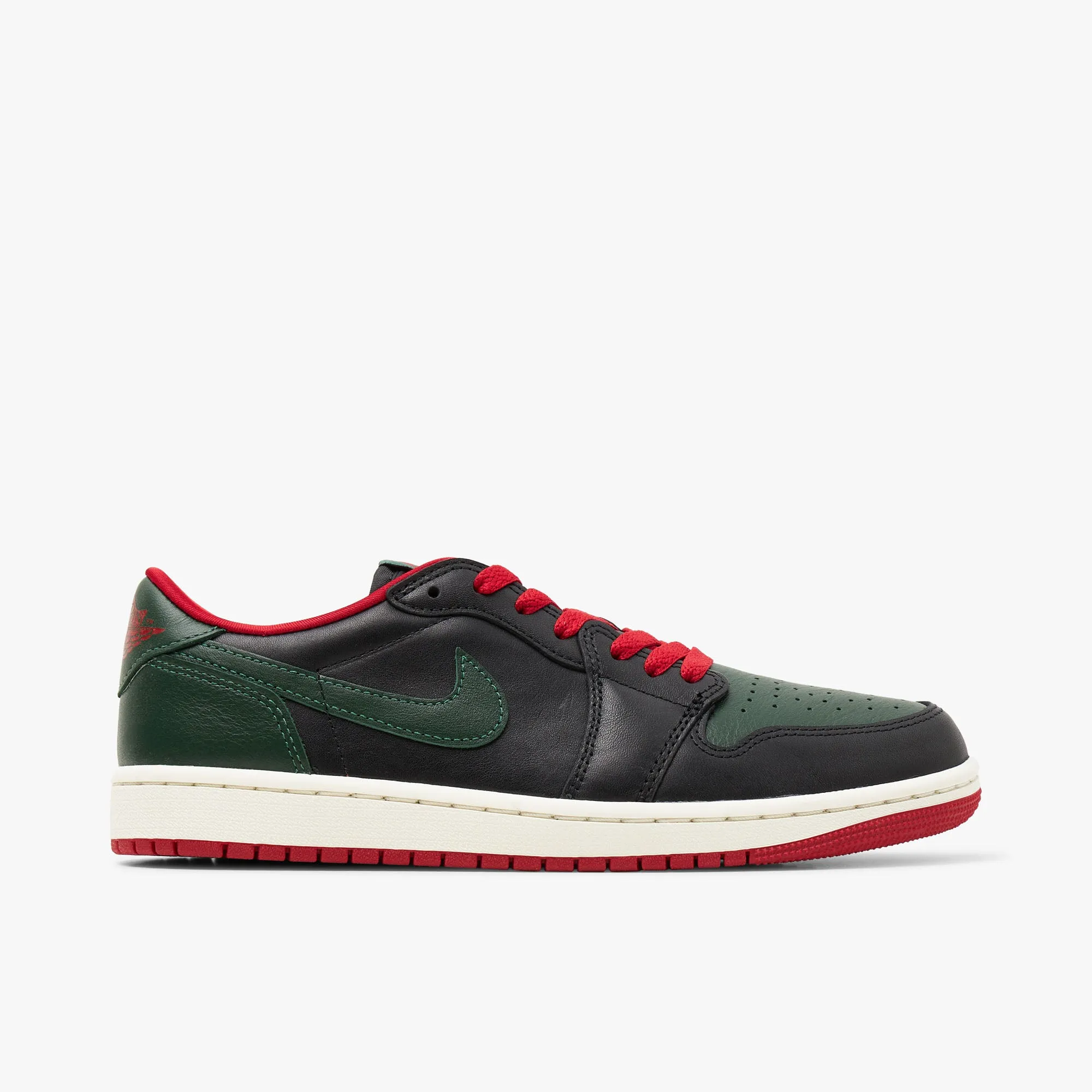 Jordan Womens' 1 Low OG Black / Gorge Green - Varsity Red sold by Livestock