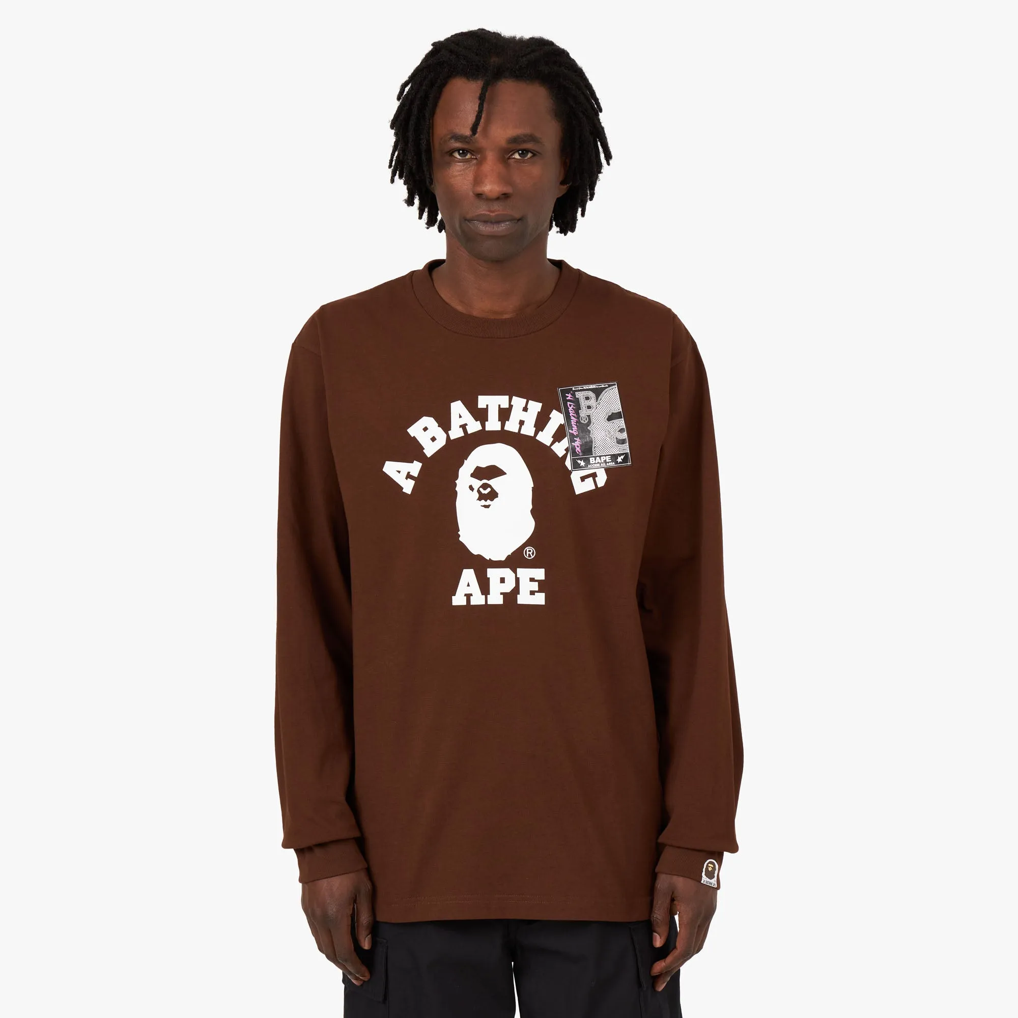 BAPE Mad Face College Long Sleeve Shirt / Brown sold by Livestock