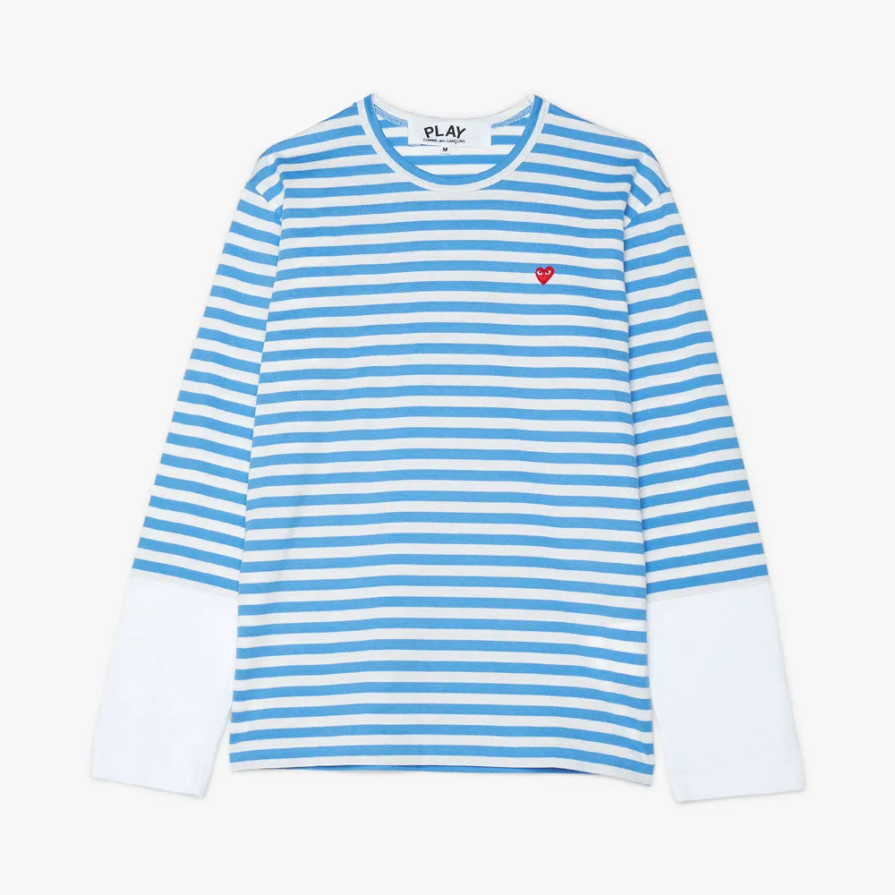 COMME des GARÇONS PLAY Red Heart Striped T-shirt Blue / White sold by Livestock product image thumbnail 4