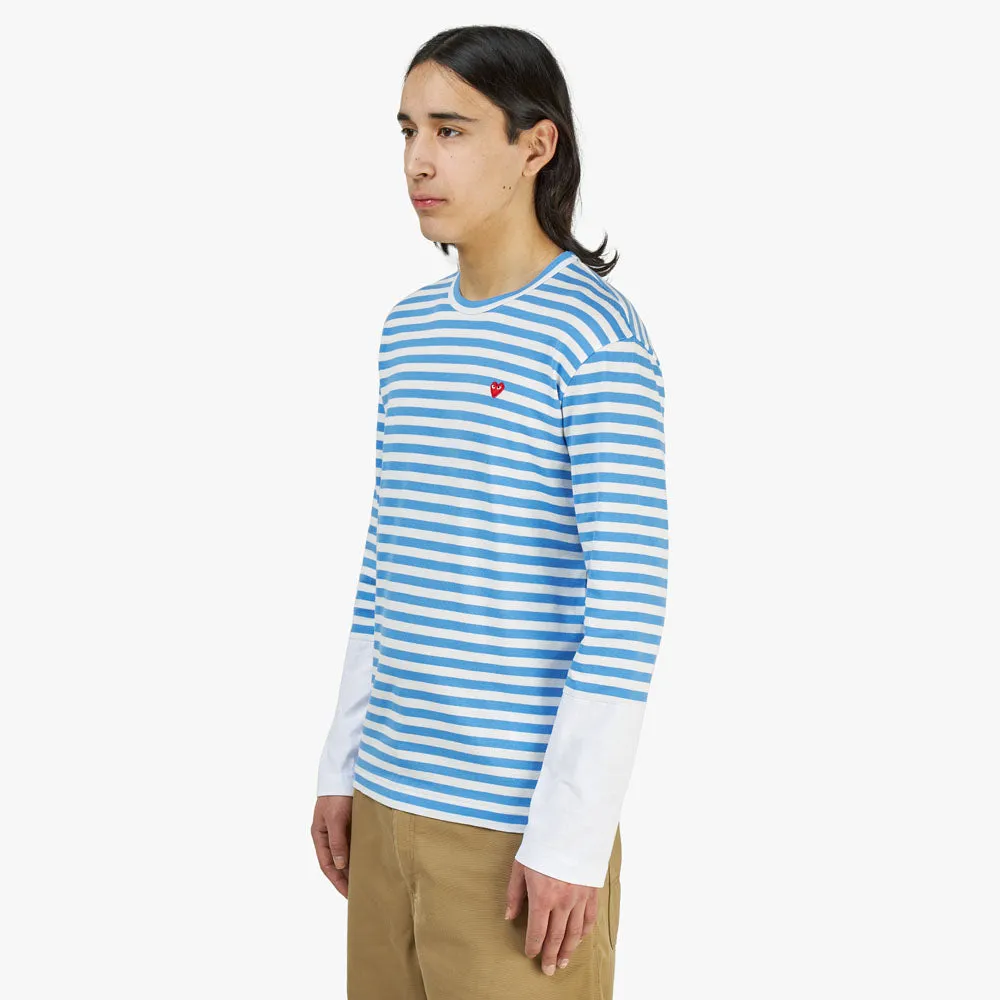 COMME des GARÇONS PLAY Red Heart Striped T-shirt Blue / White sold by Livestock product image thumbnail 2