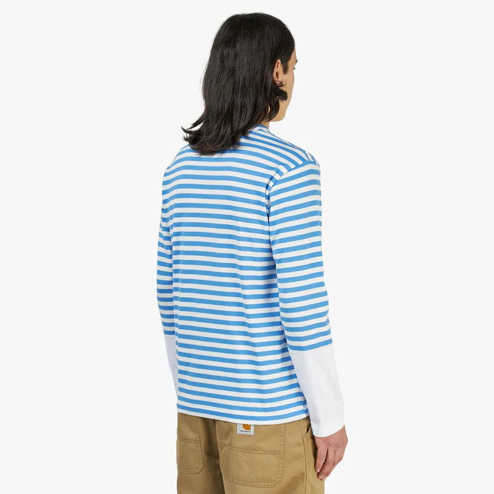 COMME des GARÇONS PLAY Red Heart Striped T-shirt Blue / White sold by Livestock product image thumbnail 3