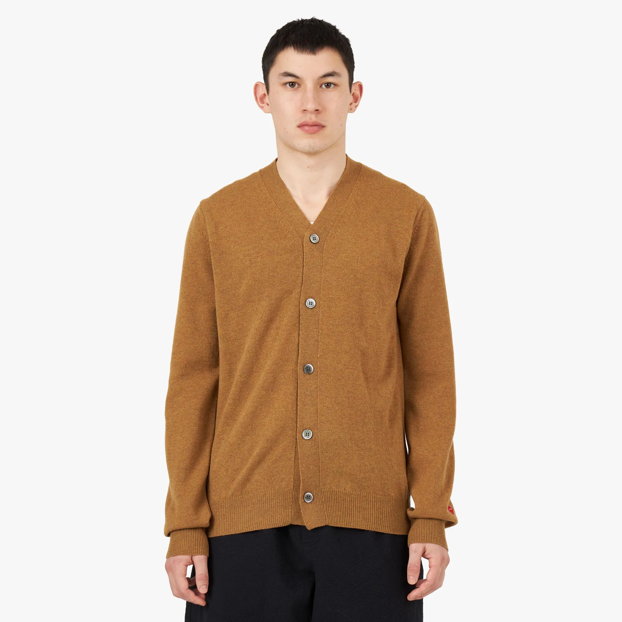 COMME des GARÇONS PLAY Small Red Heart Cardigan / Camel sold by Livestock