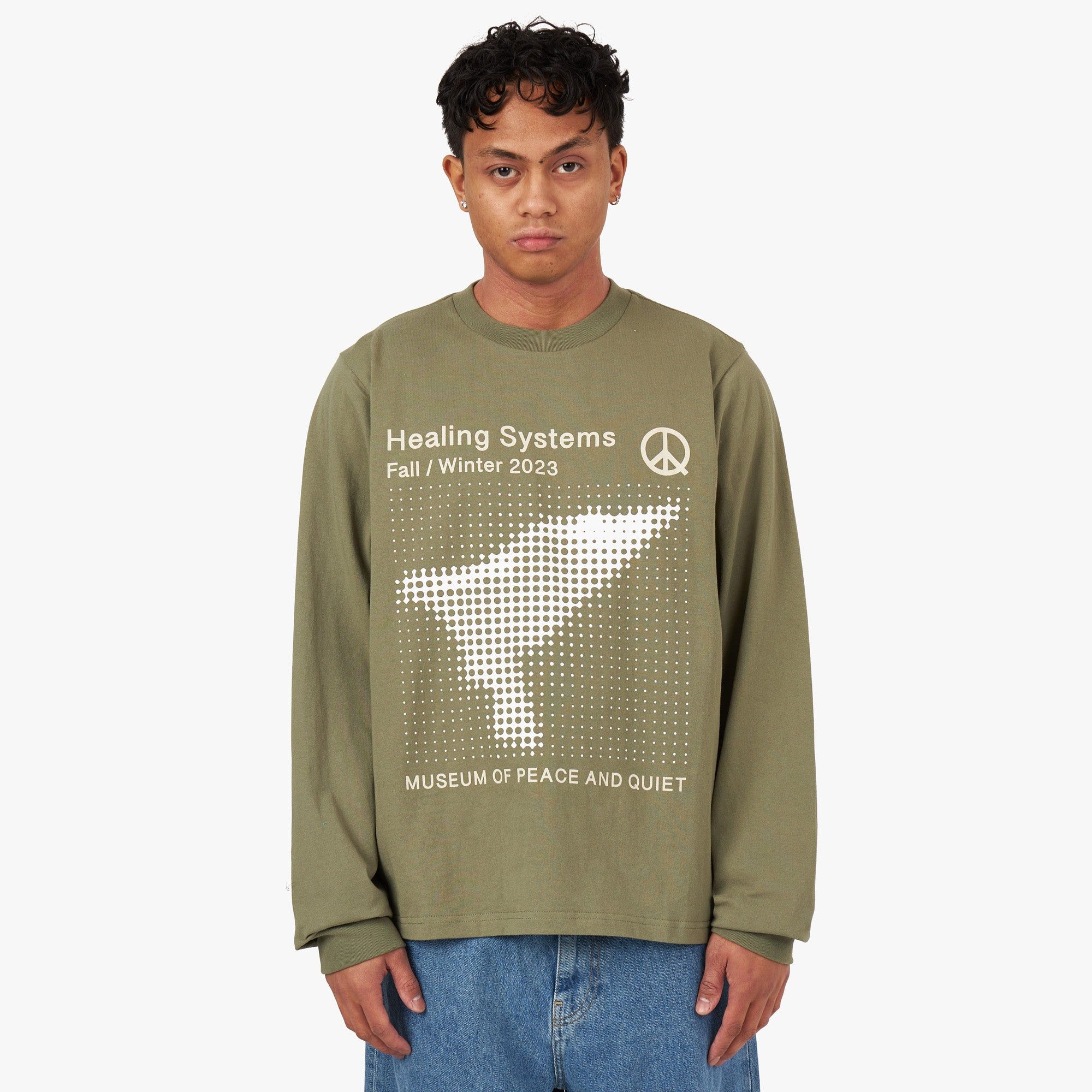 Museum of Peace & Quiet Healing Systems Long Sleeve T-shirt / Olive sold by Livestock
