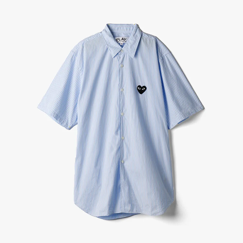 COMME des GARÇONS PLAY Black Heart Striped S/S Button Up / Blue sold by Livestock product image thumbnail 4