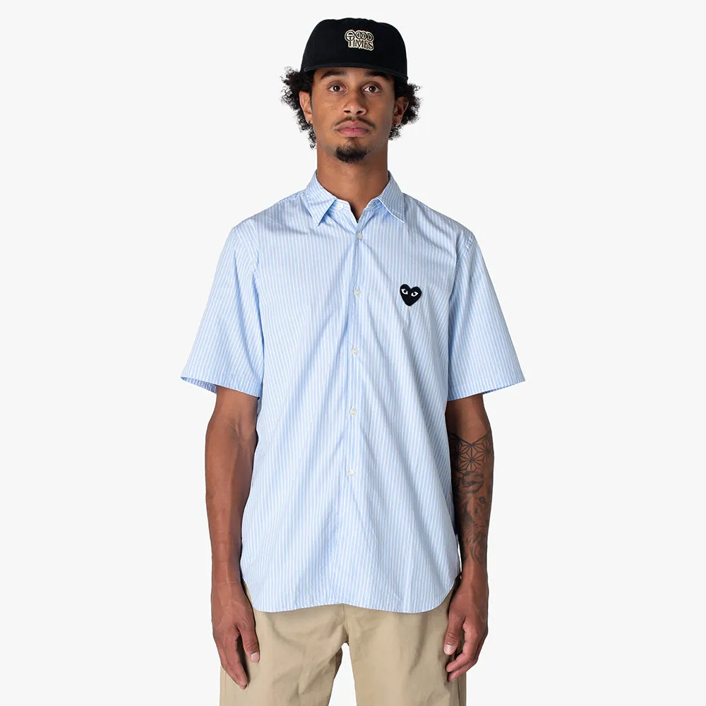 COMME des GARÇONS PLAY Black Heart Striped S/S Button Up / Blue sold by Livestock
