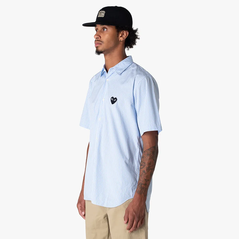 COMME des GARÇONS PLAY Black Heart Striped S/S Button Up / Blue sold by Livestock product image thumbnail 2
