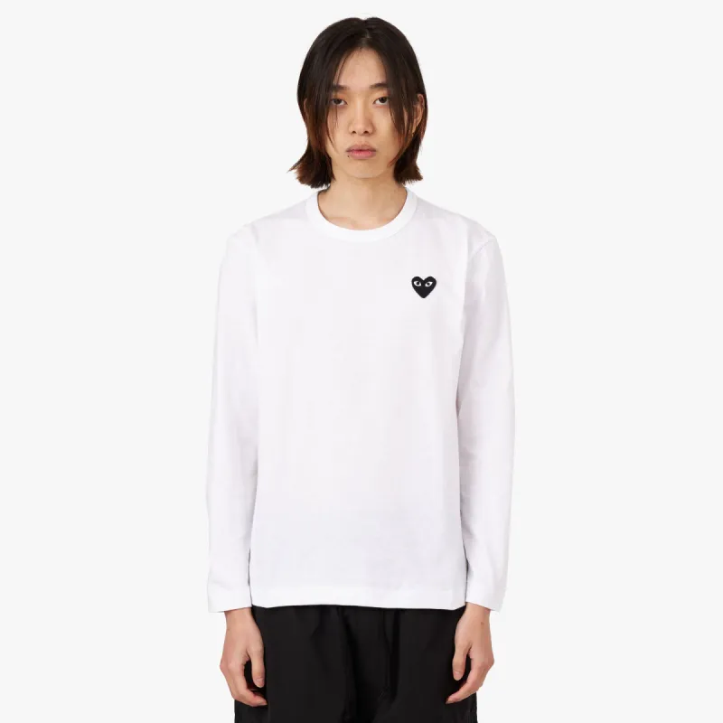 COMME des GARÇONS PLAY Black Heart Long Sleeve T-shirt / White sold by Livestock