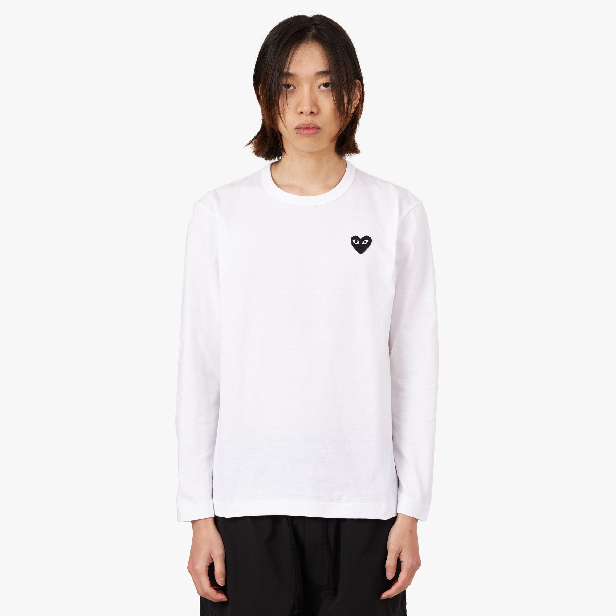 COMME des GARÇONS PLAY Black Heart Long Sleeve T-shirt / White sold by Livestock