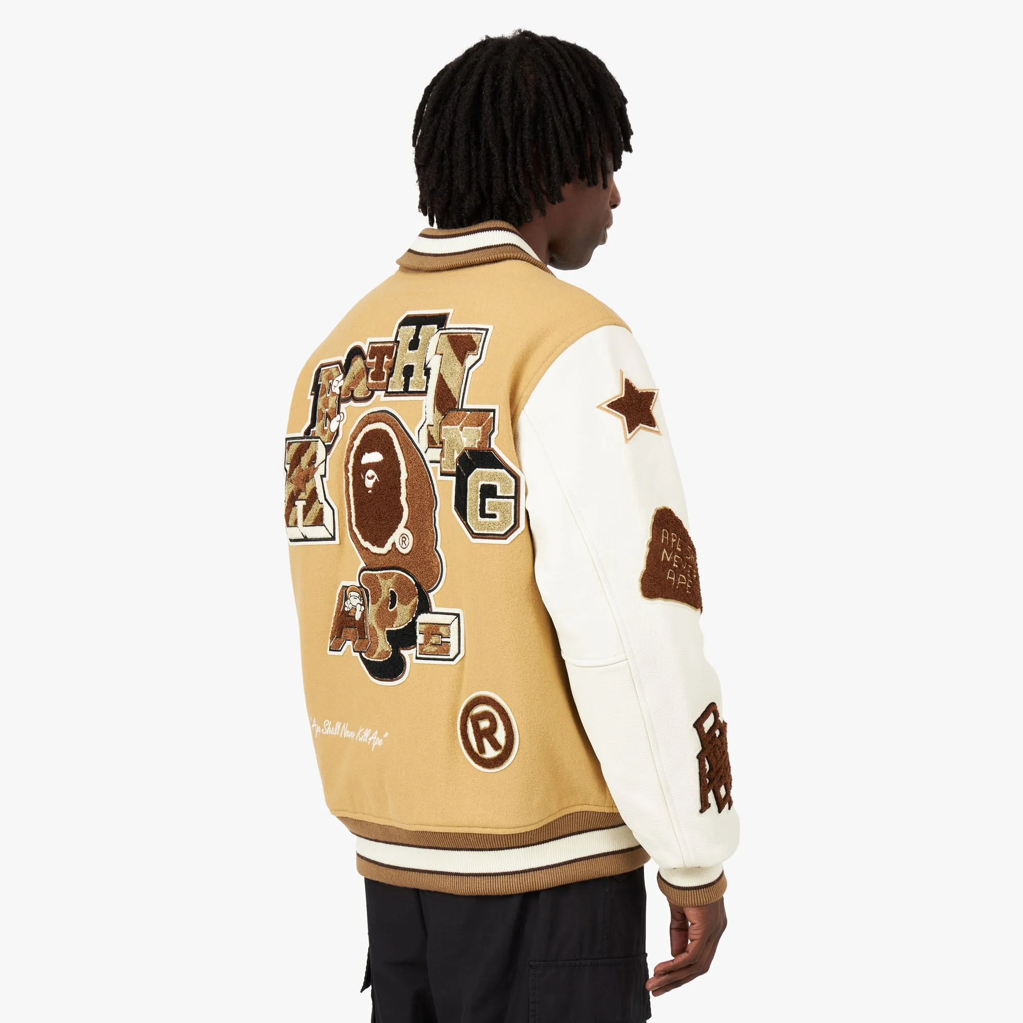 BAPE Multi Motif Varsity Jacket / Beige sold by Livestock product image thumbnail 3