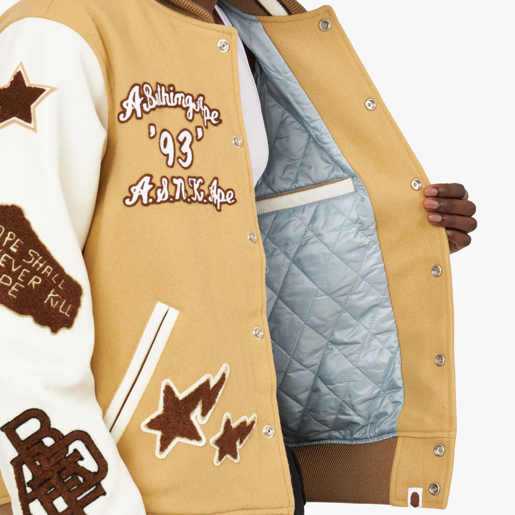 BAPE Multi Motif Varsity Jacket / Beige sold by Livestock product image thumbnail 4