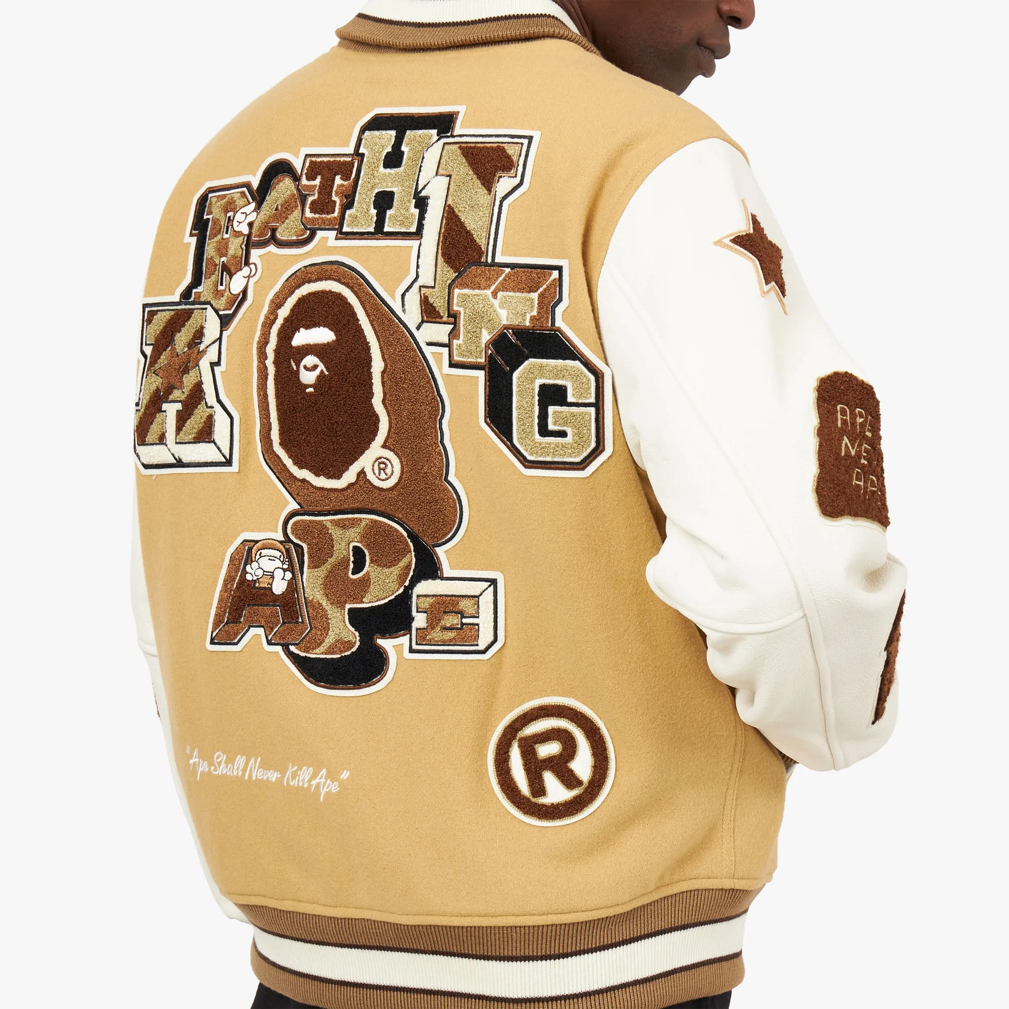 BAPE Multi Motif Varsity Jacket / Beige sold by Livestock product image thumbnail 5