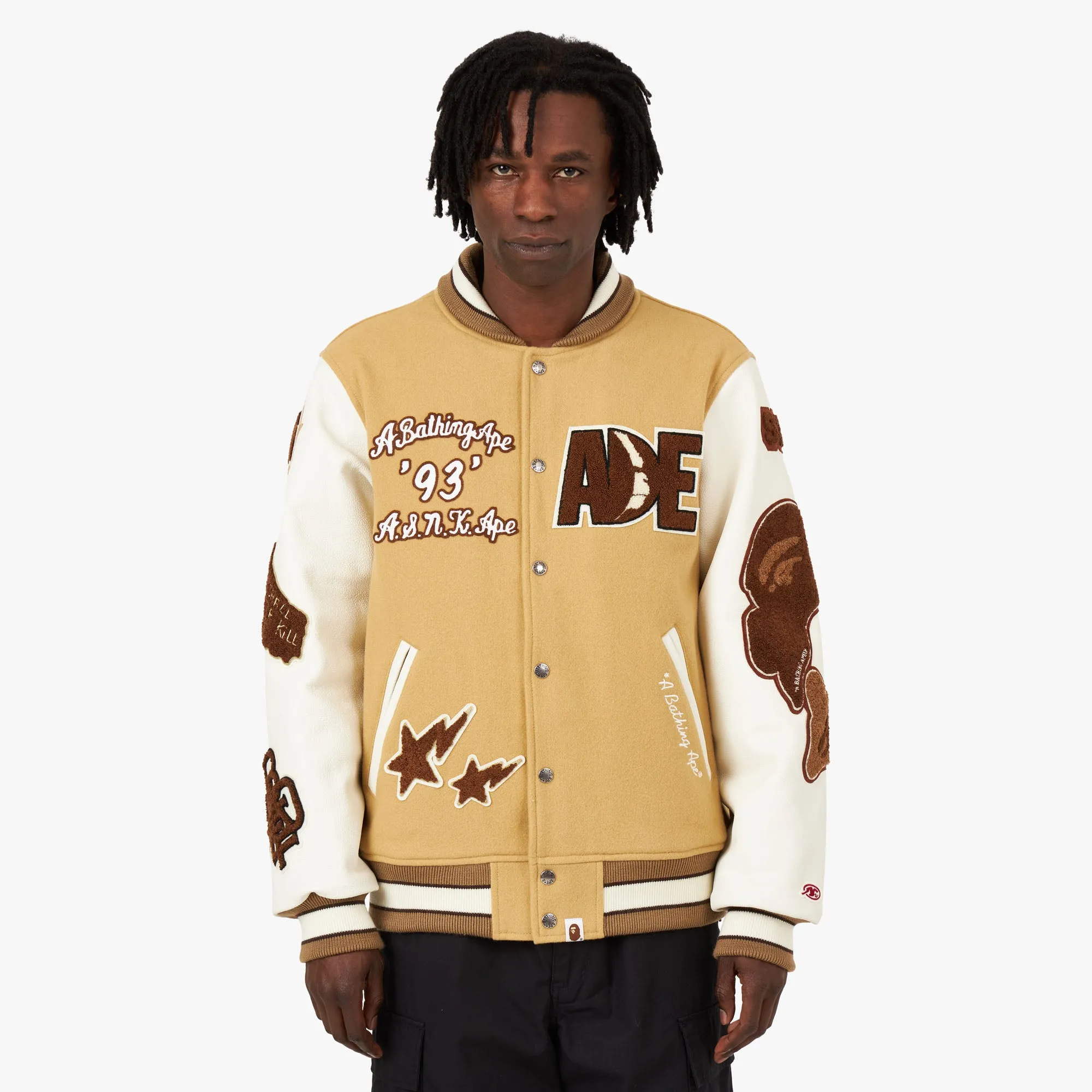 BAPE Multi Motif Varsity Jacket / Beige sold by Livestock