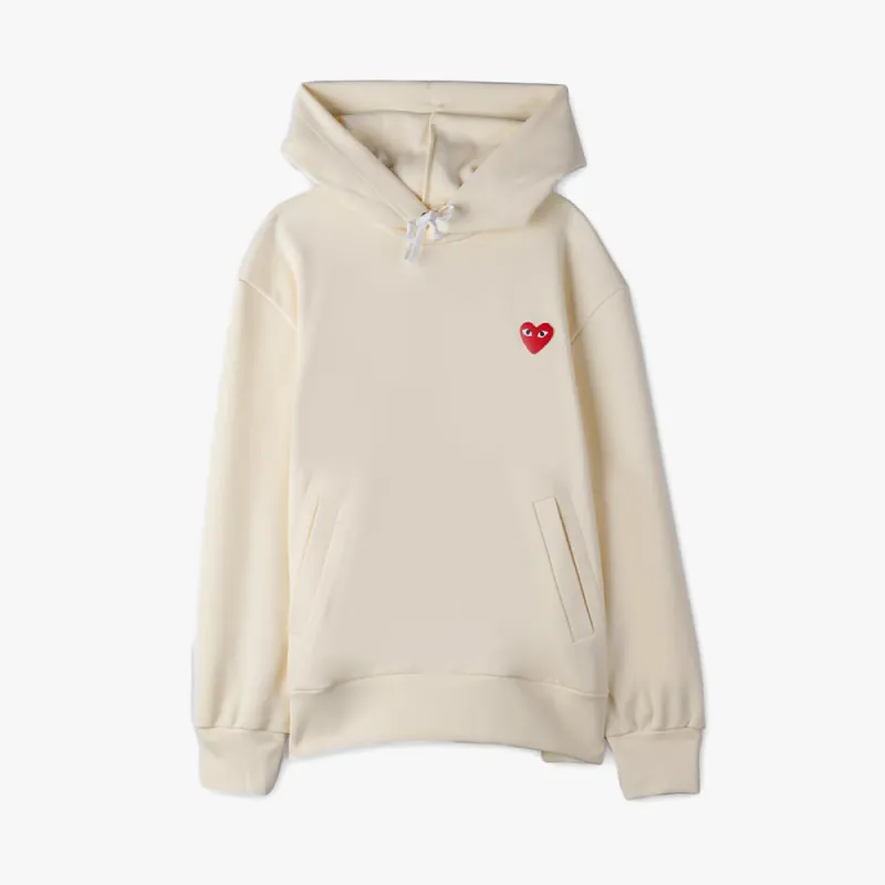 COMME des GARÇONS PLAY Red Heart Pullover Hoodie / Ivory sold by Livestock