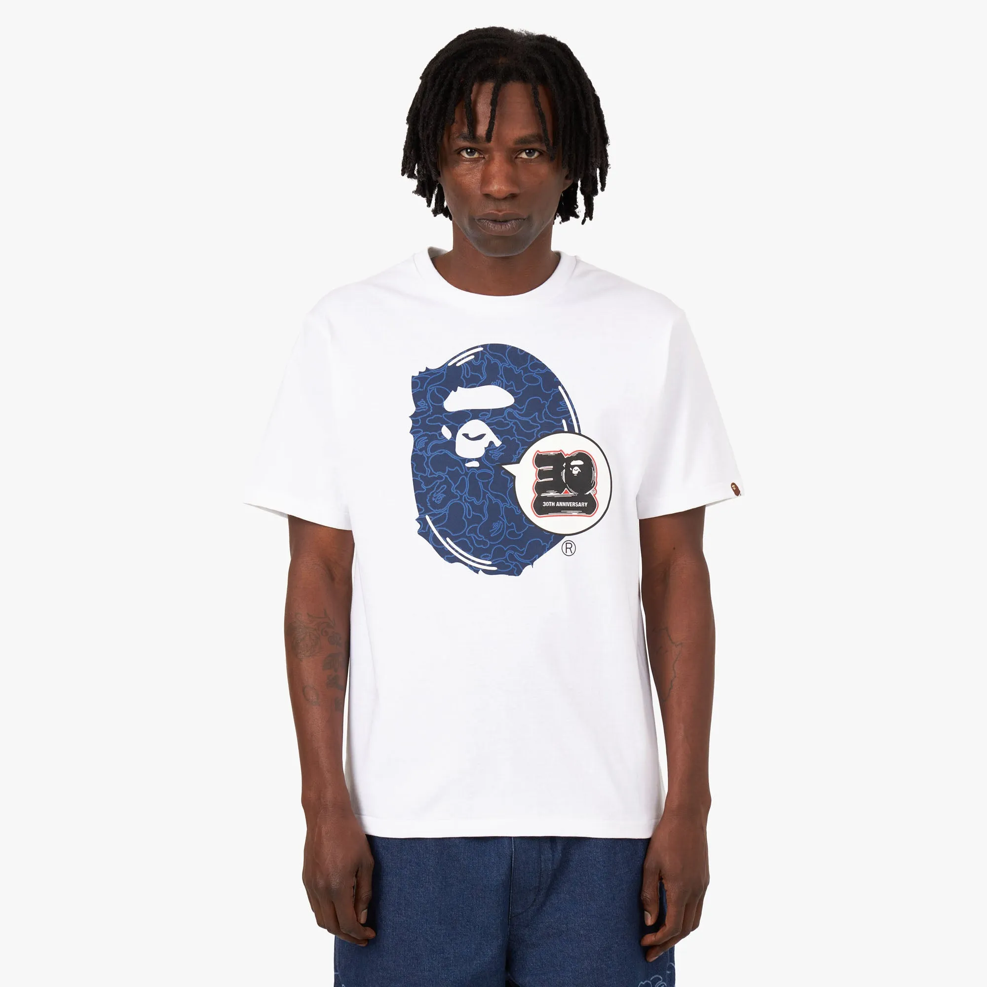BAPE 30th Anniversary Ape Head T-shirt White / Navy sold by Livestock