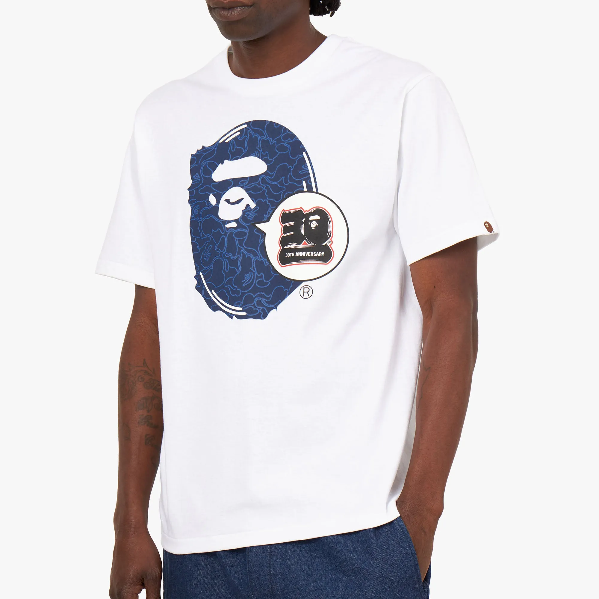 BAPE 30th Anniversary Ape Head T-shirt White / Navy sold by Livestock product image thumbnail 4