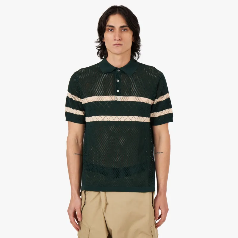 BEAMS PLUS Knit Polo Mesh / Stripe Green sold by Livestock