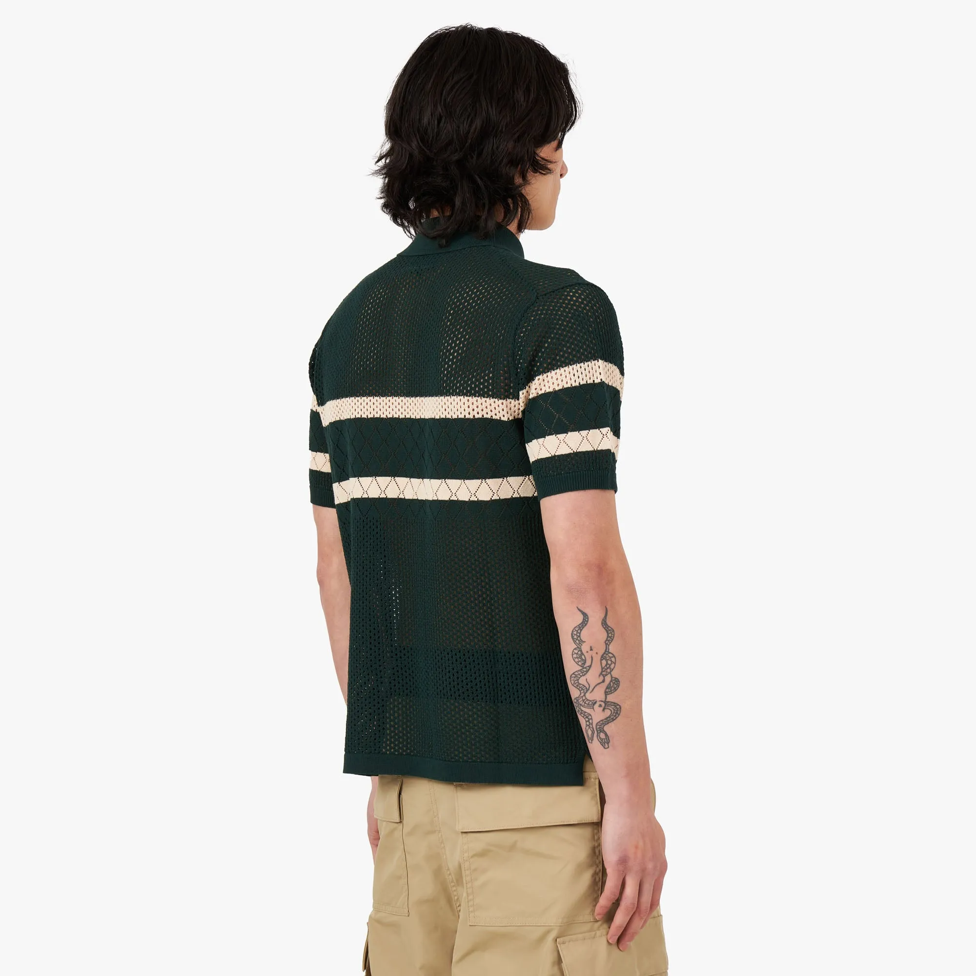 BEAMS PLUS Knit Polo Mesh / Stripe Green sold by Livestock product image thumbnail 3