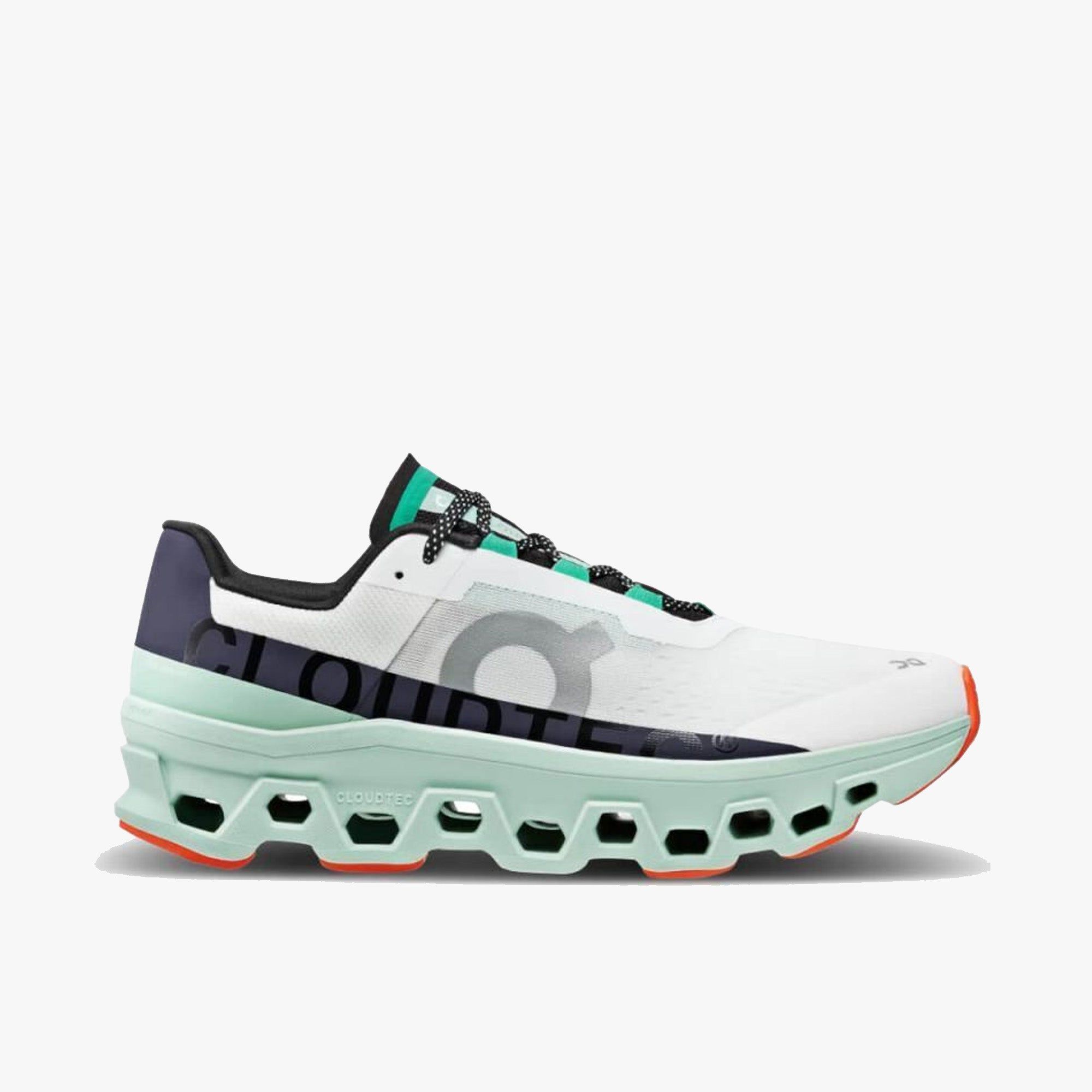 On Cloudmonster White / Teal sold by Livestock