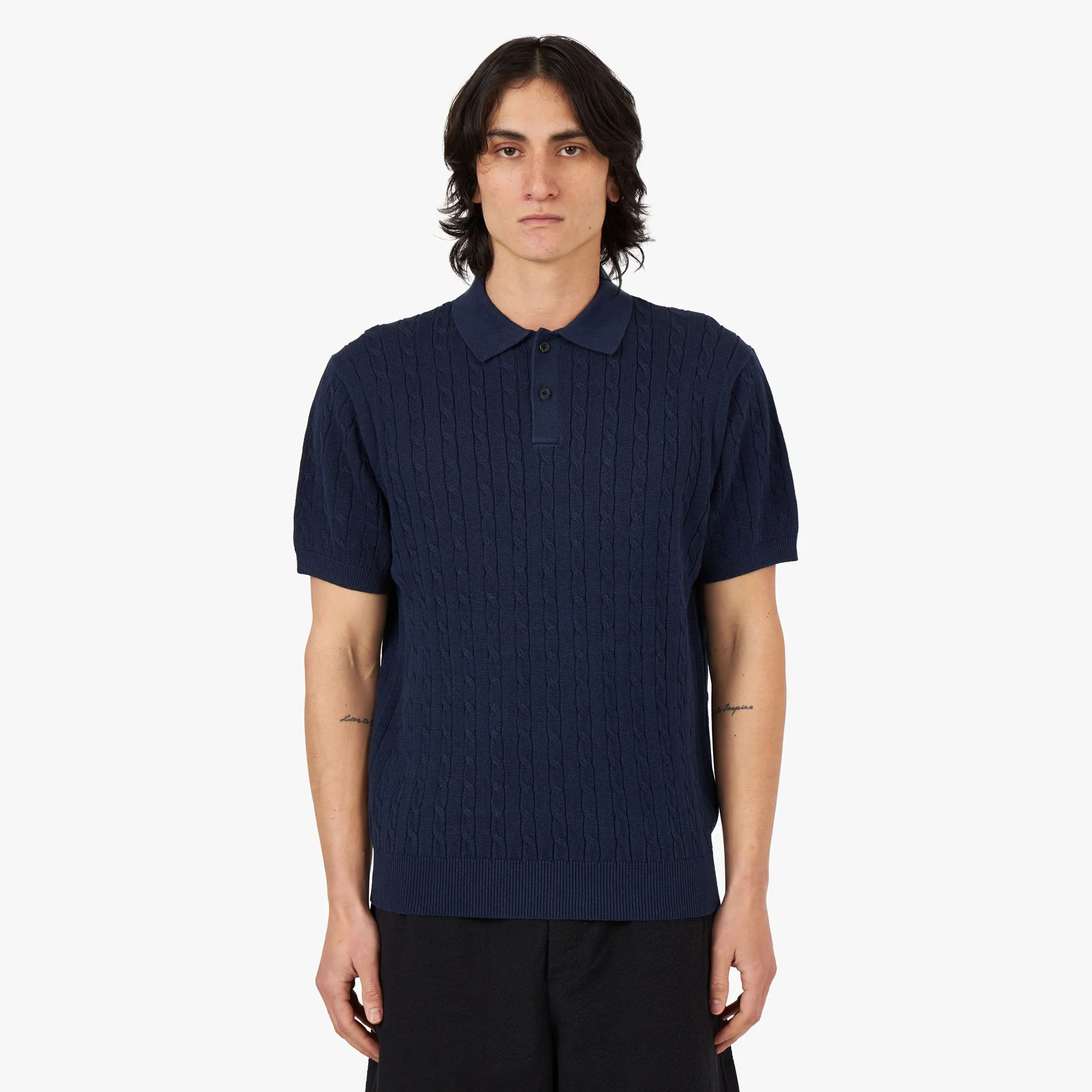 BEAMS PLUS Knit Polo Cable / Navy sold by Livestock