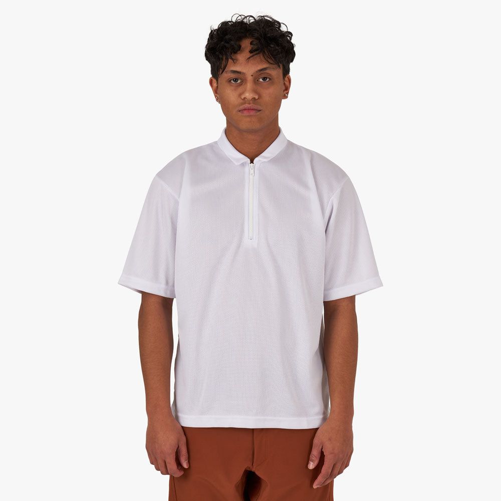 Whim Pindot Mesh 1/4 Zip Golf Shirt / White sold by Livestock