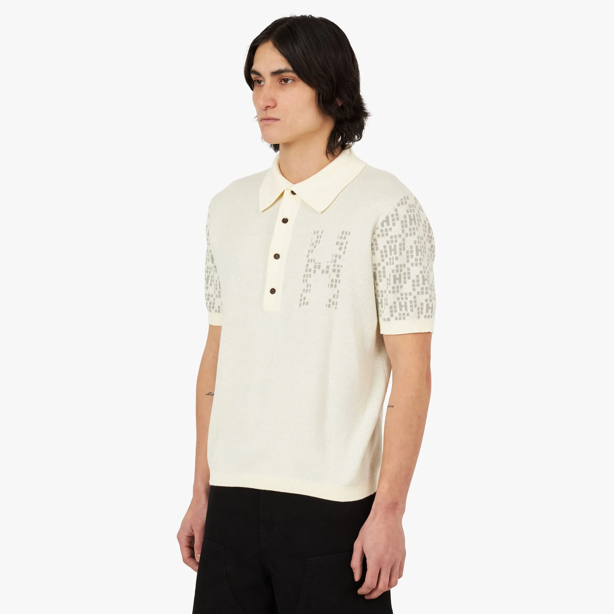 Honor The Gift Knit H Pattern Polo / Bone sold by Livestock product image thumbnail 3