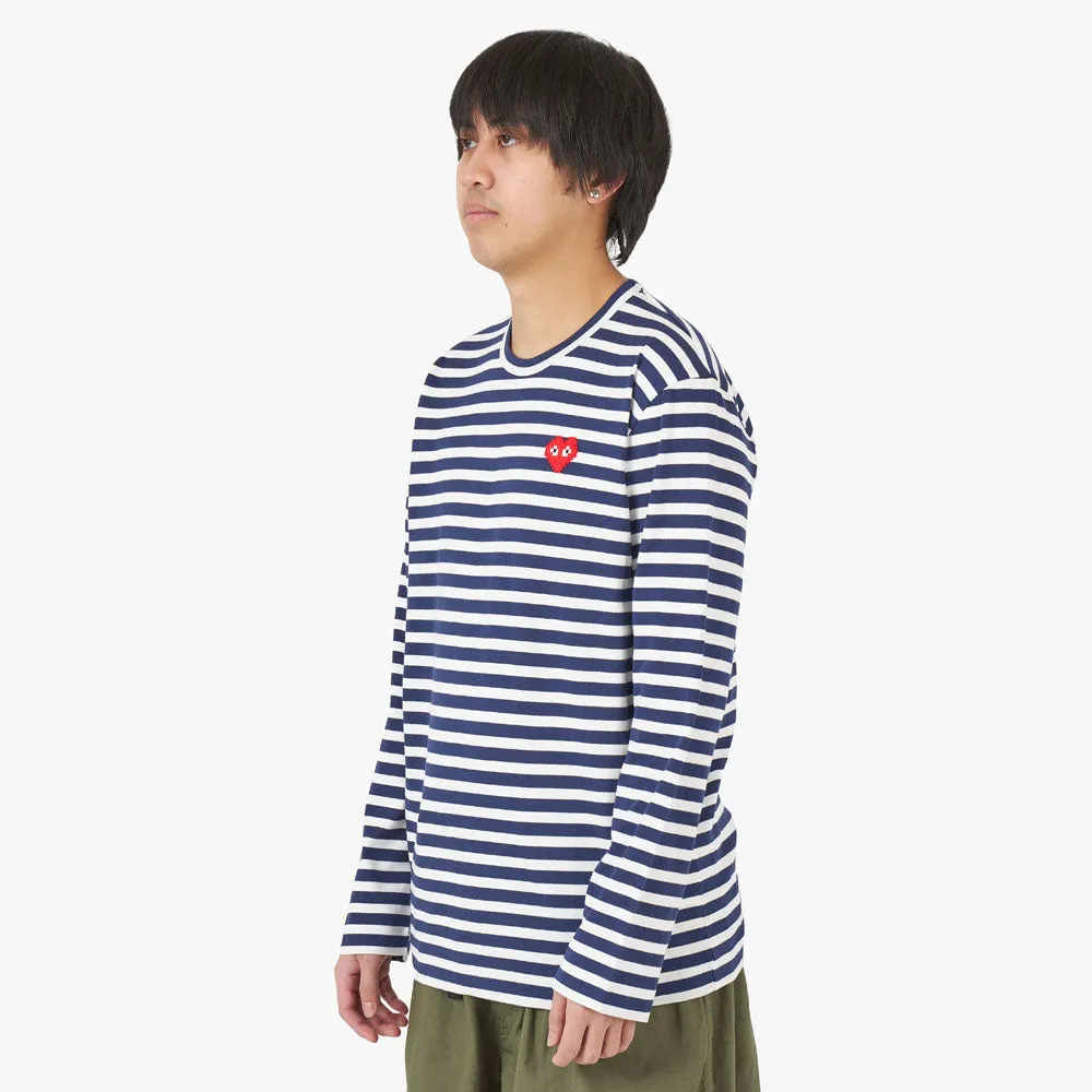 COMME des GARCONS PLAY Invader Heart Striped LS T-shirt Navy / White sold by Livestock product image thumbnail 2