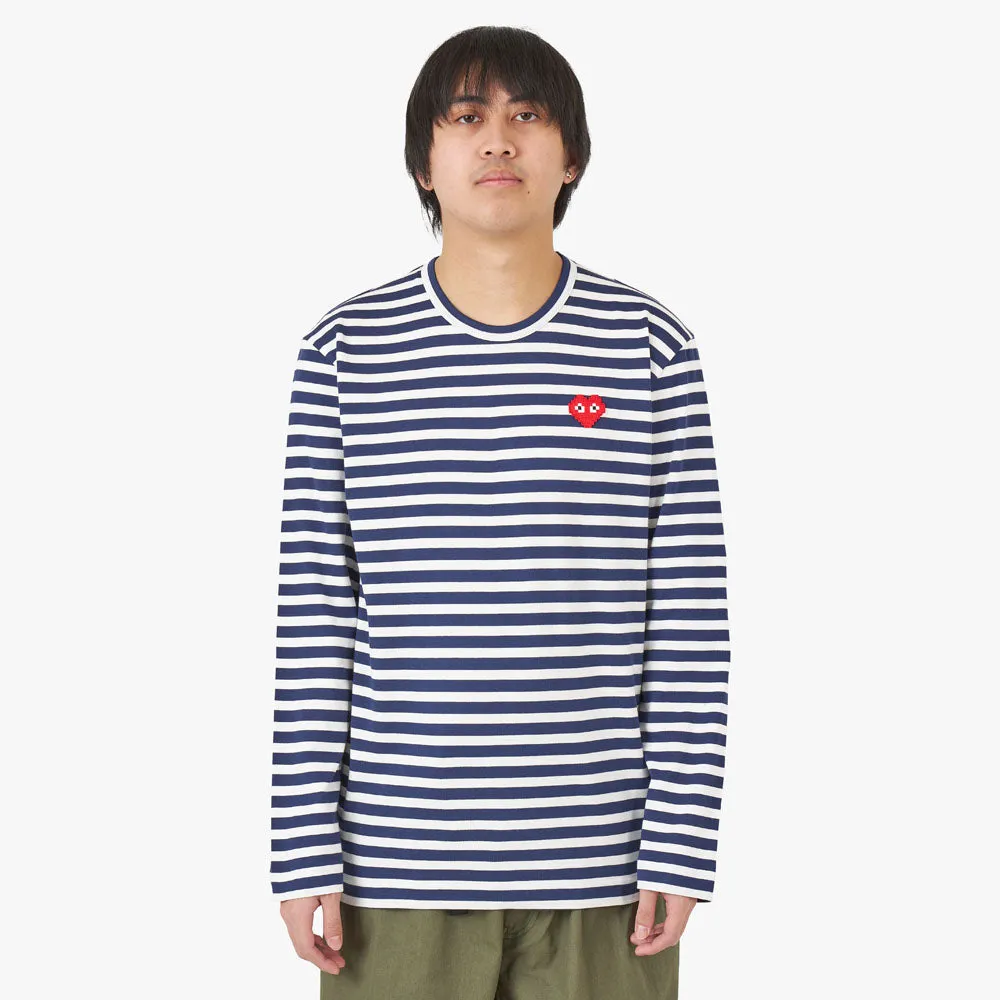 COMME des GARCONS PLAY Invader Heart Striped LS T-shirt Navy / White sold by Livestock