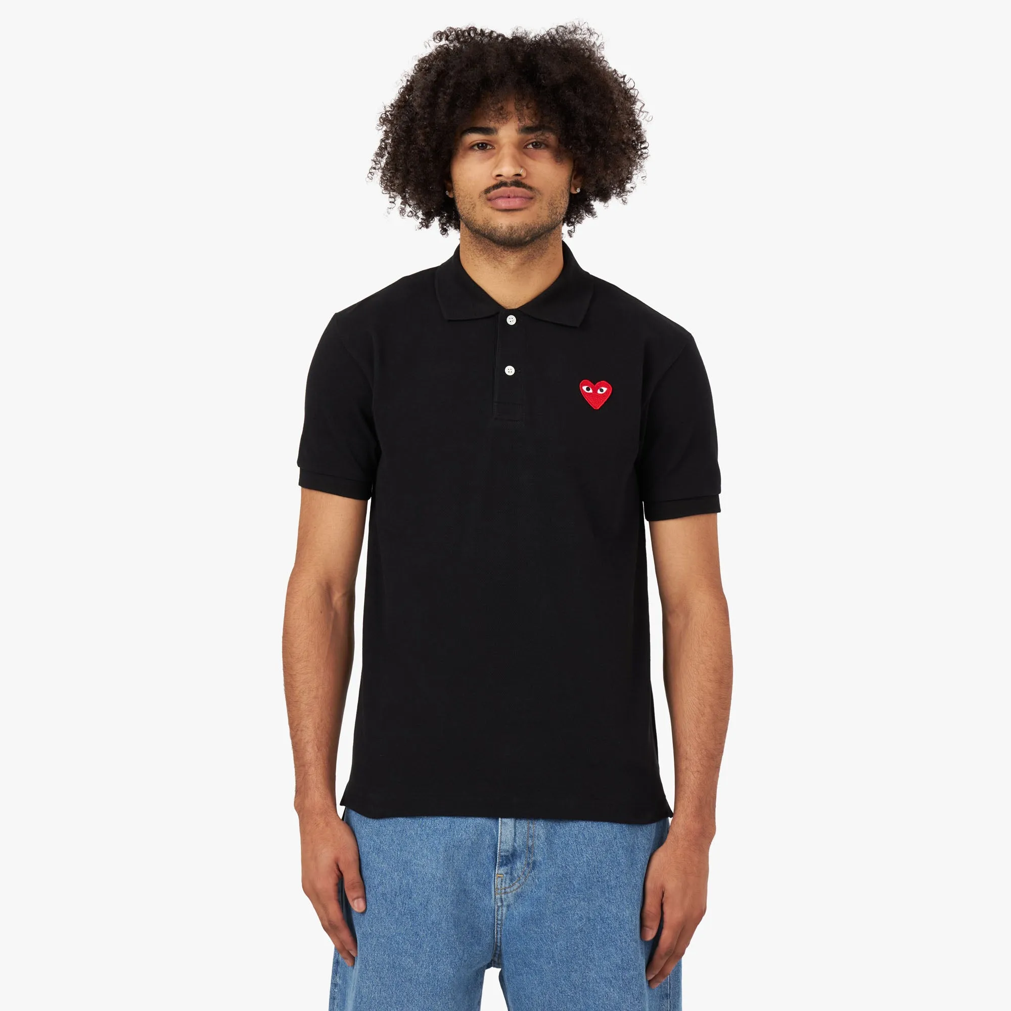 COMME des GARÇONS PLAY Red Heart Polo Shirt / Black sold by Livestock