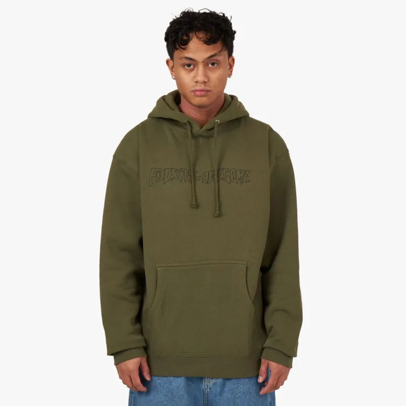 Fucking Awesome Outline Stamp Pullover Hoodie / Olive made by Livestock