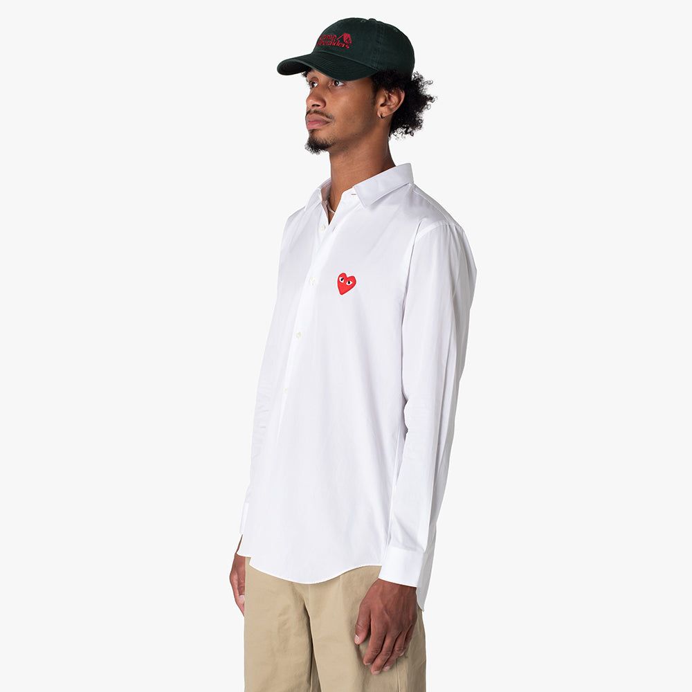 COMME des GARÇONS PLAY Red Heart Button Up Woven Shirt / White sold by Livestock product image thumbnail 2