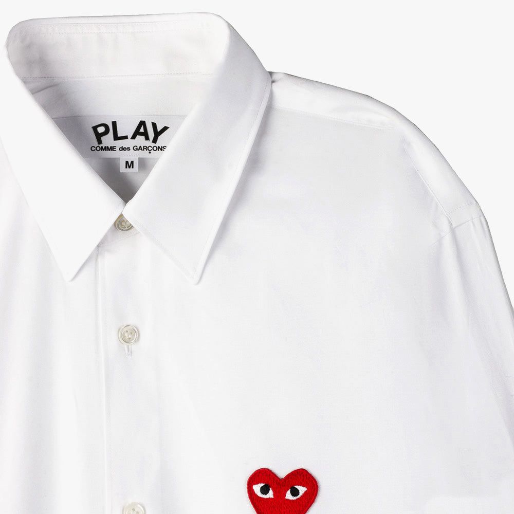COMME des GARÇONS PLAY Red Heart Button Up Woven Shirt / White sold by Livestock product image thumbnail 5