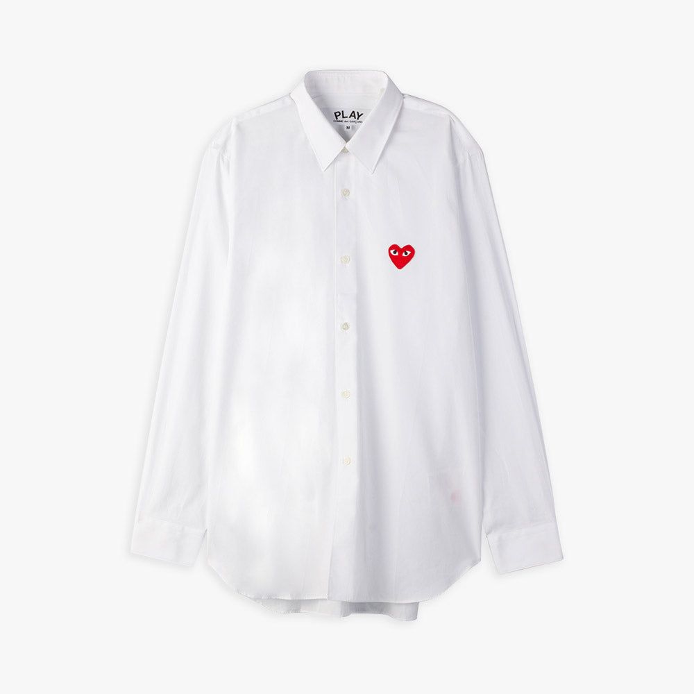 COMME des GARÇONS PLAY Red Heart Button Up Woven Shirt / White sold by Livestock product image thumbnail 4