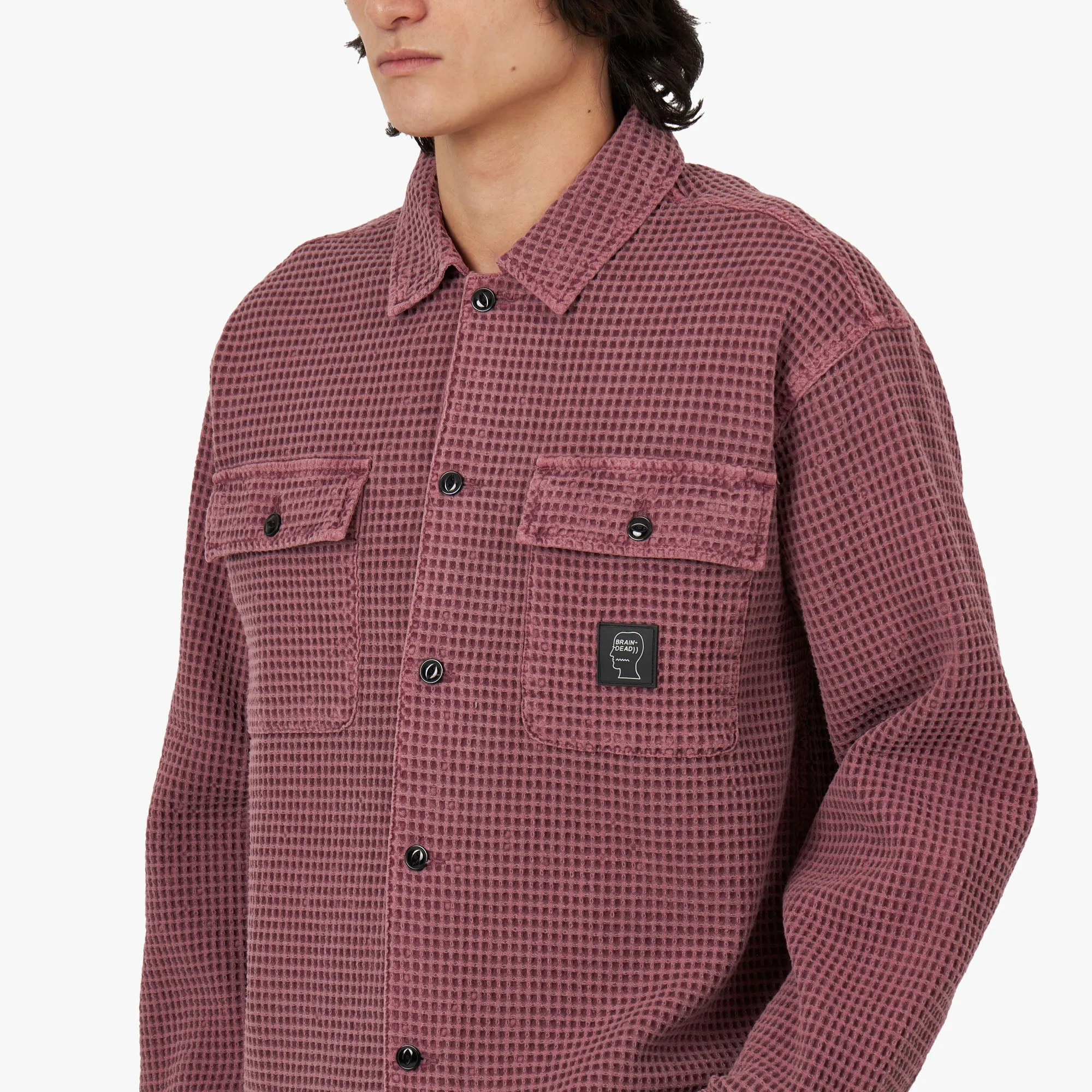 Brain Dead Waffle Button Front Shirt / Raspberry sold by Livestock product image thumbnail 4