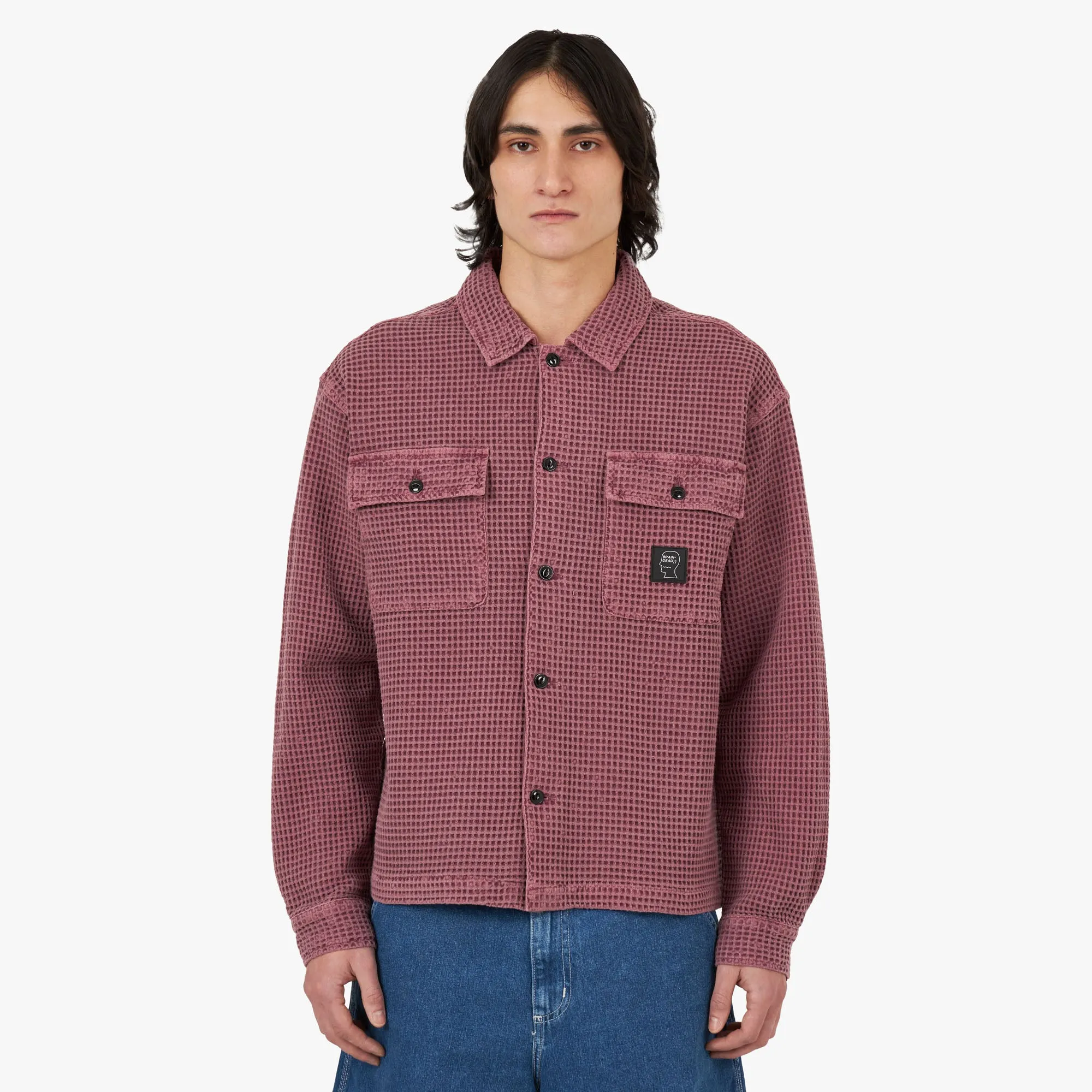 Brain Dead Waffle Button Front Shirt / Raspberry sold by Livestock