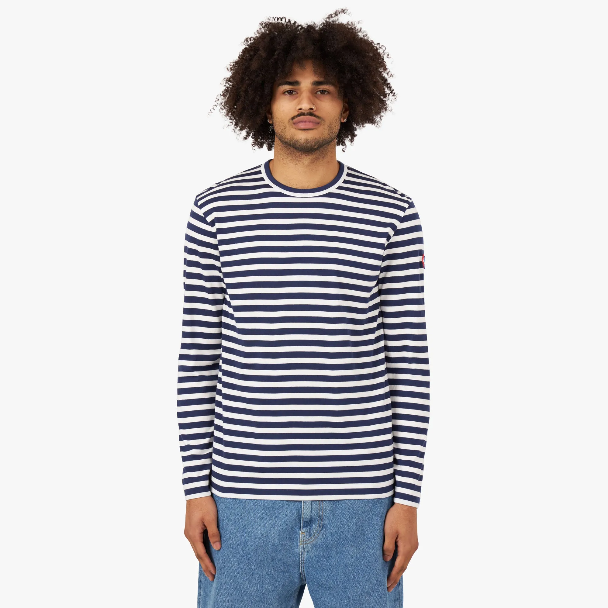 COMME des GARÇONS PLAY Invader Long Sleeve T-shirt Blue / White sold by Livestock