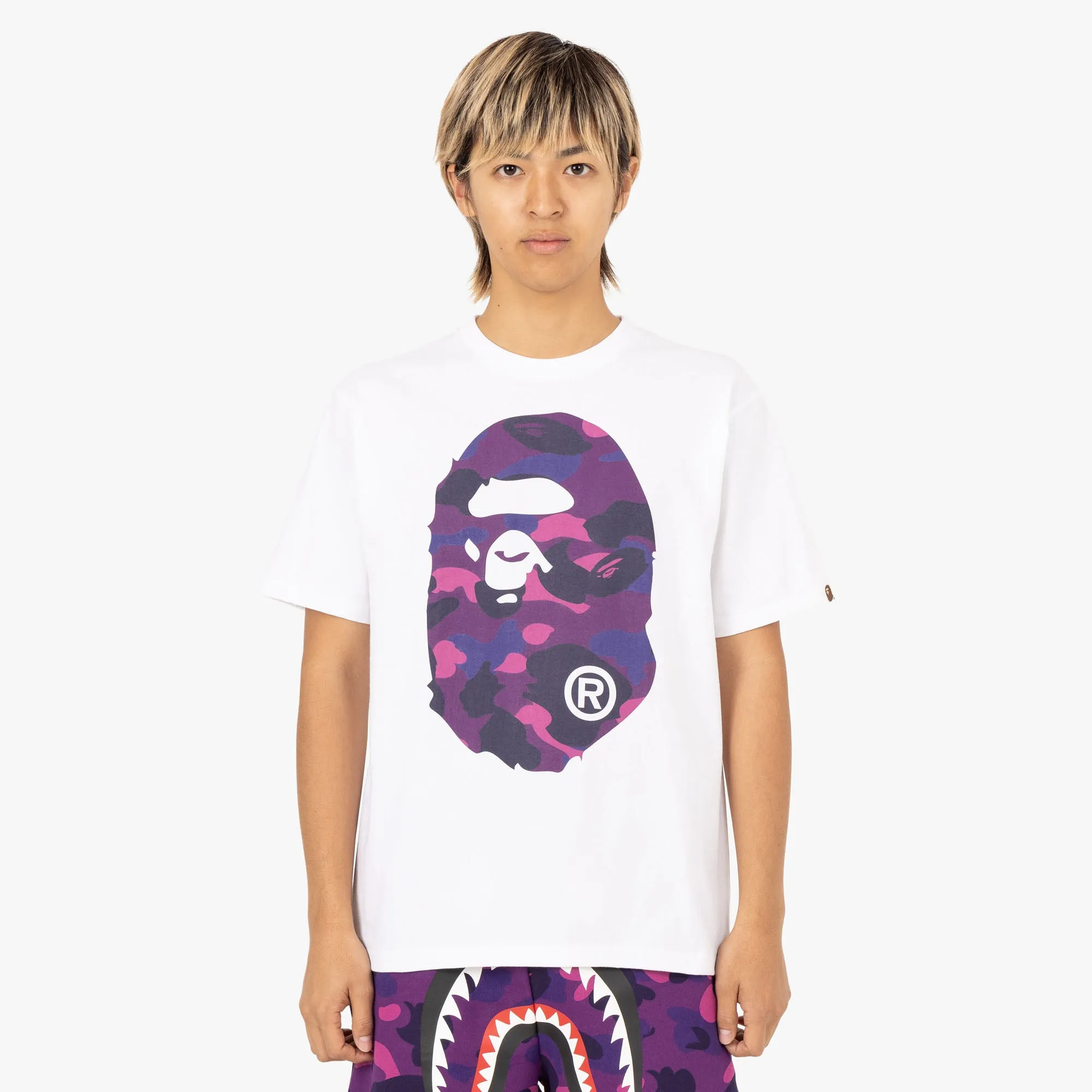 BAPE Color Camo Big Ape Head T-shirt White / Purple sold by Livestock