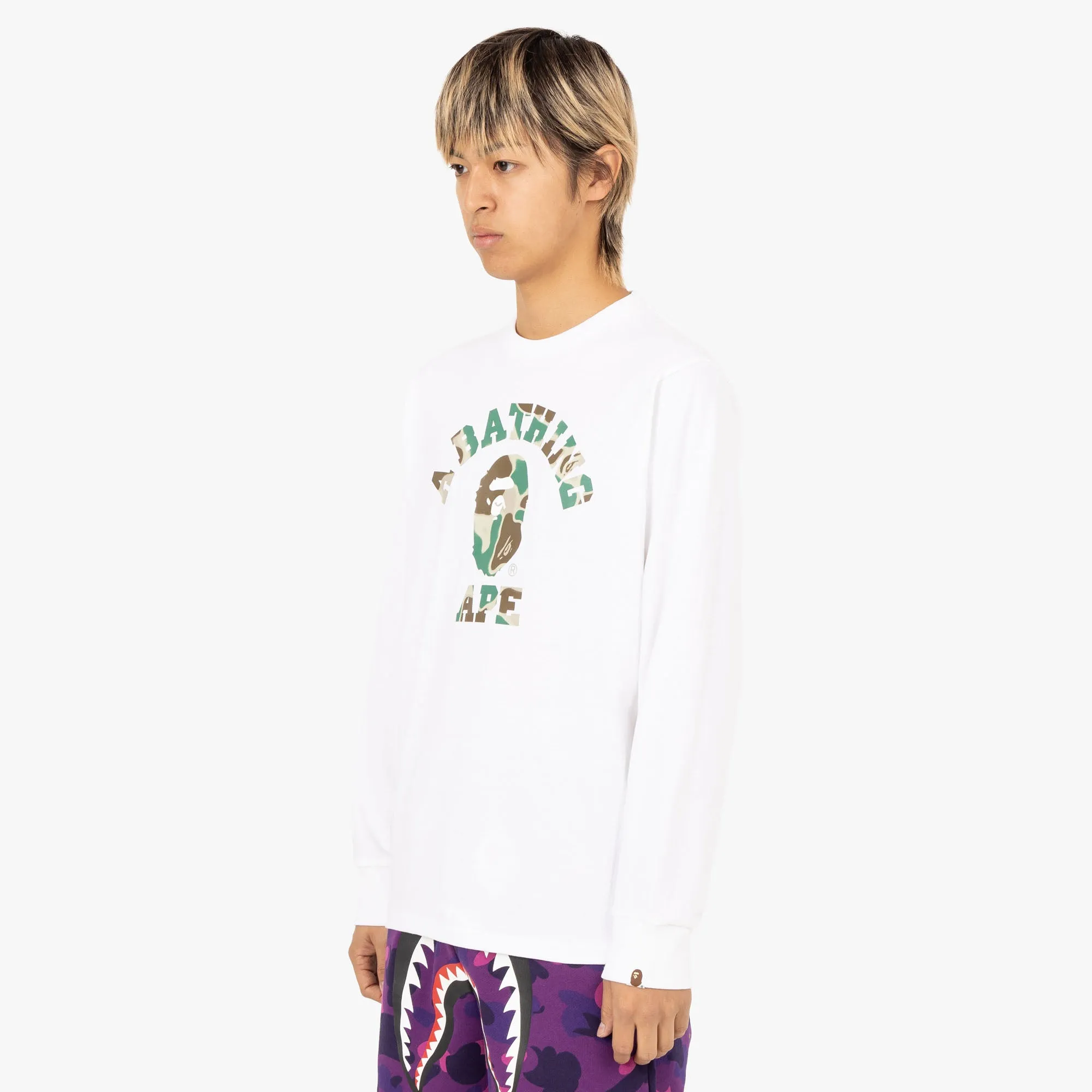 BAPE Liquid Camo College Long Sleeve Shirt / White sold by Livestock product image thumbnail 2