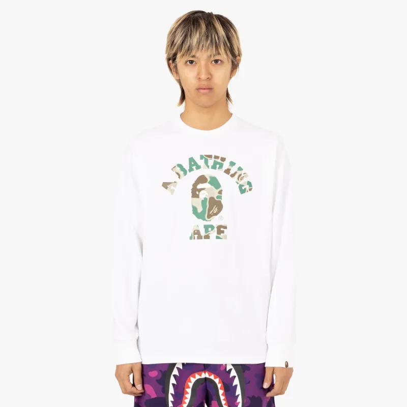 BAPE Liquid Camo College Long Sleeve Shirt / White sold by Livestock