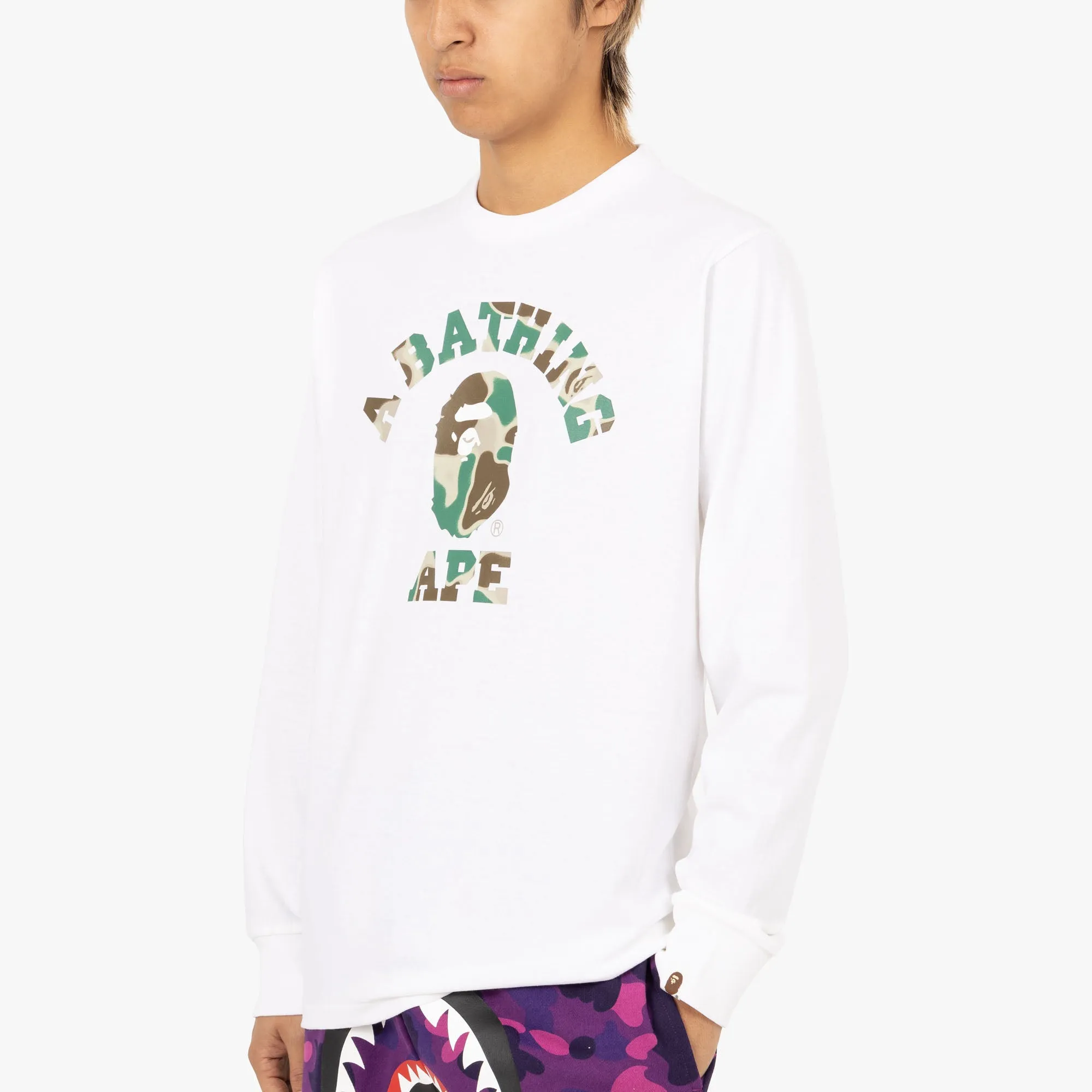 BAPE Liquid Camo College Long Sleeve Shirt / White sold by Livestock product image thumbnail 4