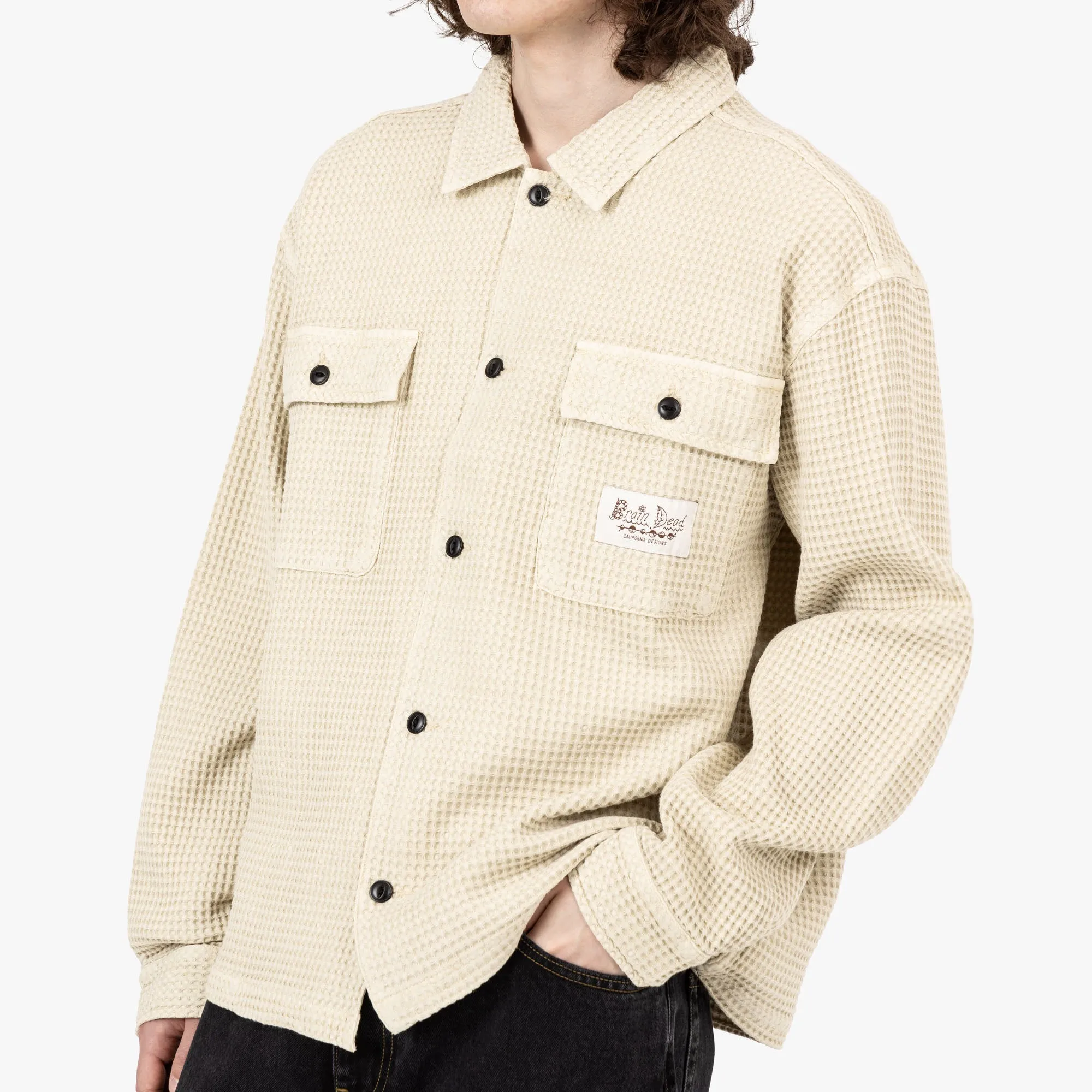 Brain Dead Waffle Button Front Shirt / Chocolate sold by Livestock product image thumbnail 4