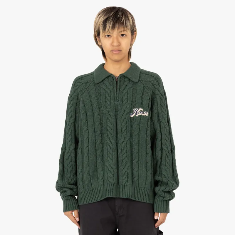 Honor The Gift Cable Zip Leisure Henley / Green sold by Livestock