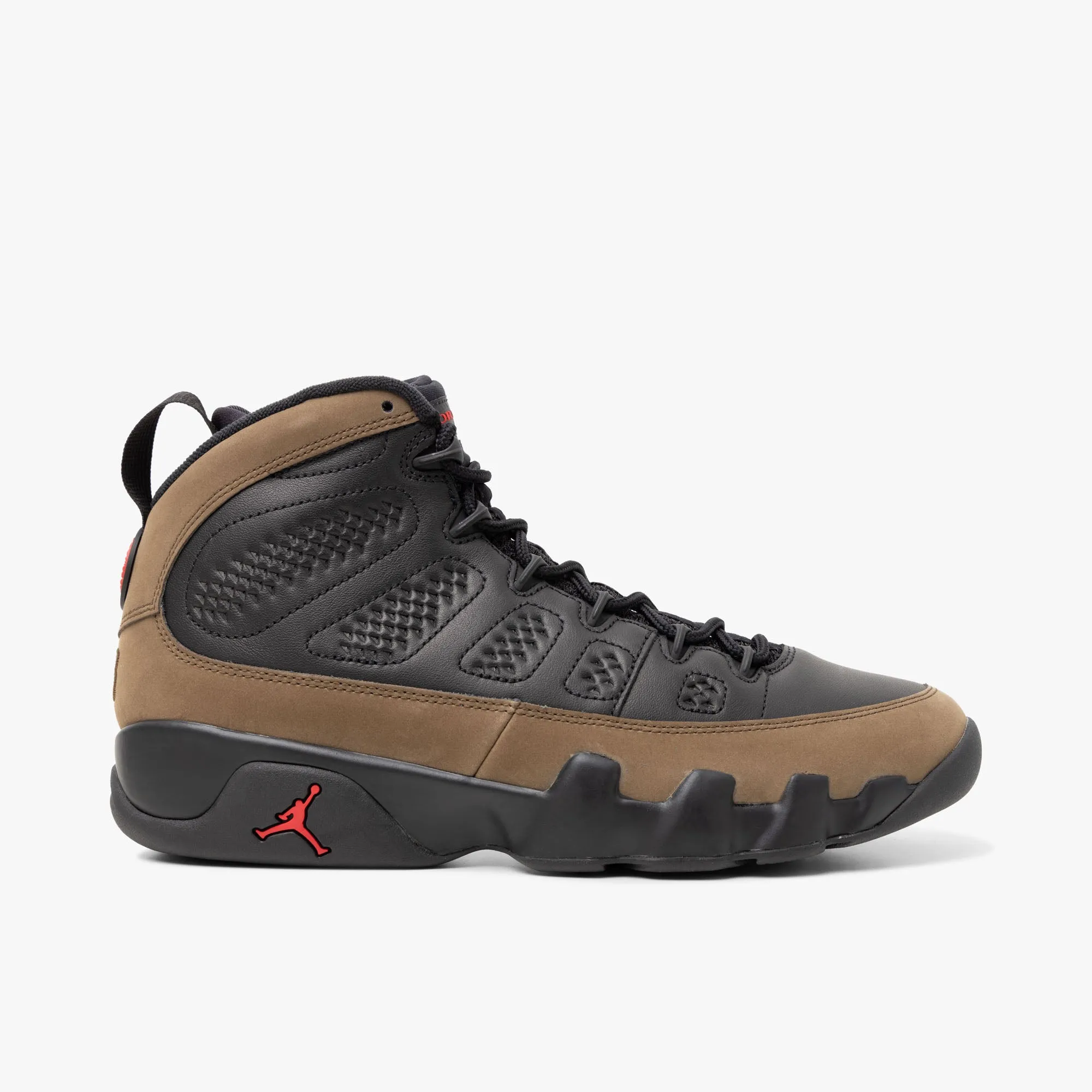 Jordan 9 Retro Black / True Red - Light Olive sold by Livestock