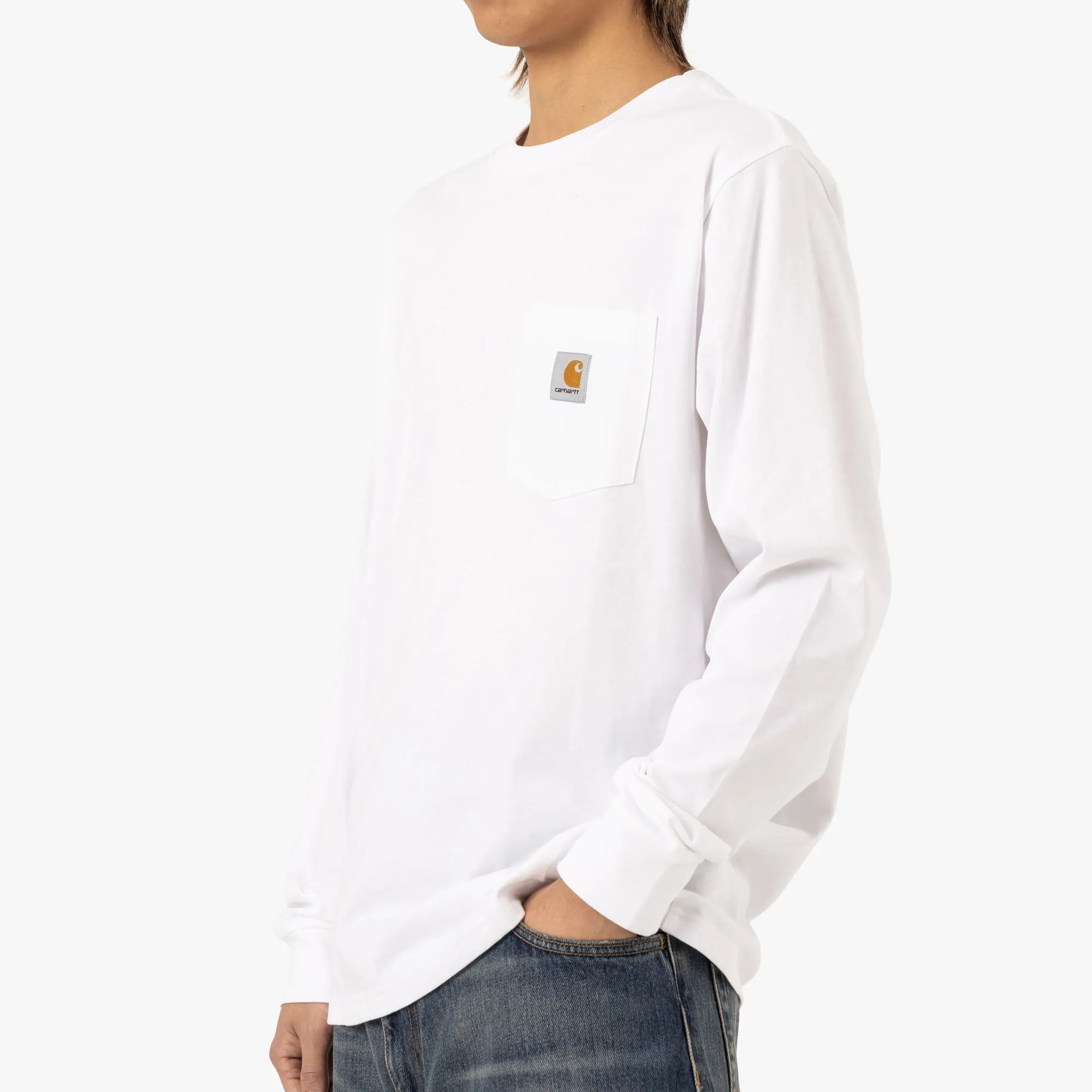 Carhartt WIP L/S Pocket T-Shirt Cotton Single Jersey / White sold by Livestock product image thumbnail 4