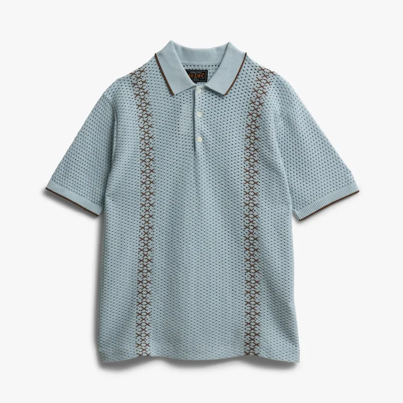 BEAMS PLUS Mesh Knit Stripe Polo Sax sold by Livestock