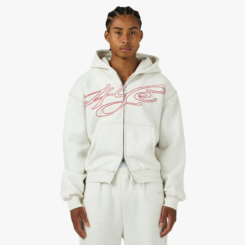 4YE Signature Zip Hoodie Birch Heather Grey / Red | Parallel