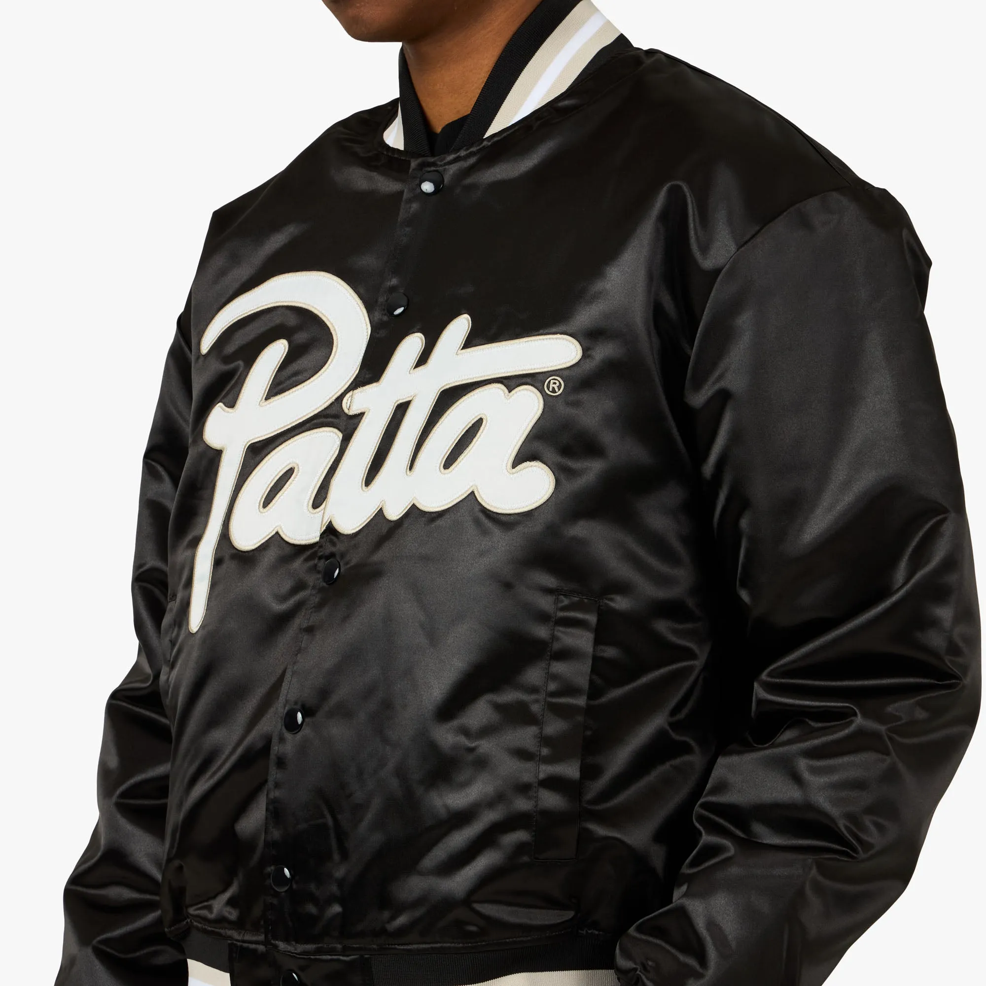 Patta Script Logo Satin Varsity Jacket Black sold by Livestock product image thumbnail 4