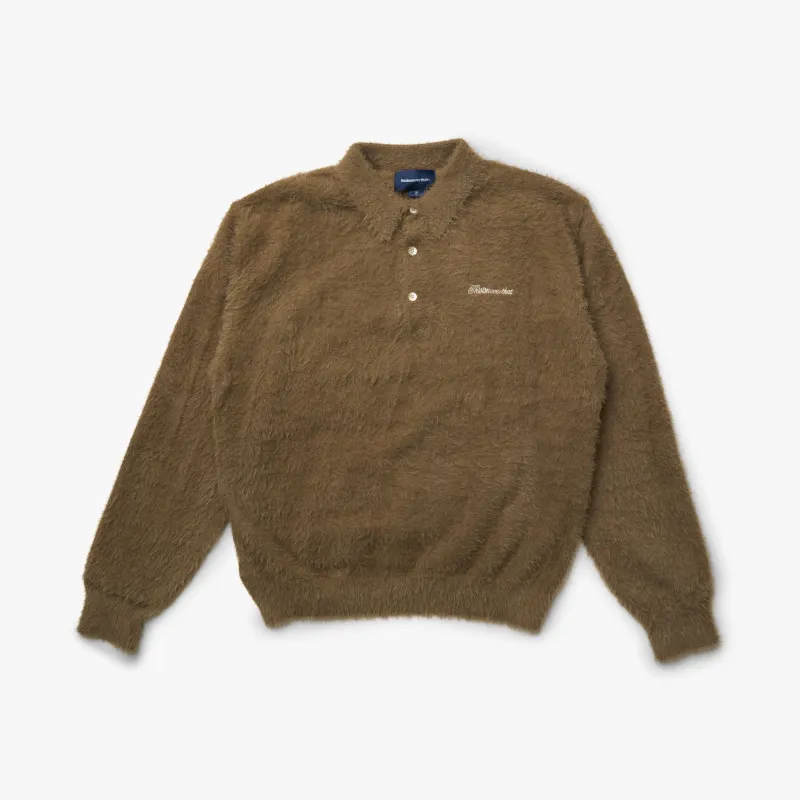 thisisneverthat SCT-Logo Shaggy Knit Polo Mud sold by Livestock