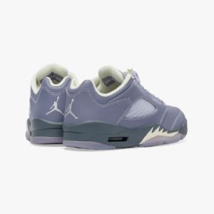 Jordan Women's 5 Retro Low Indigo Haze / Fire Red - Metallic Silver sold by Livestock
