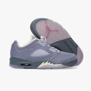 Jordan Women's 5 Retro Low Indigo Haze / Fire Red - Metallic Silver sold by Livestock